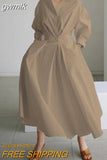 gwmlk New Oversized Elegant Women Spring Sundress Fashion Lapel Neck Long Sleeve Solid Long Shirt Dress OL Vestidos Robe Femme