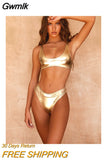 Gwmlk summer Women Golden Silver Bathing Suit Bright Push-up Padded Beachwear Solid Sexy bandage Bodysuit Beach Holiday