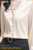 Gwmlk Black White Lace Ruffles Chiffon Shirts Women 2023 Spring Summer Office Long Sleeve Blouse Elegant V-neck Blouses S-4XL