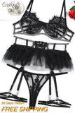 Gwmlk Ruffle Lingerie Sexy Fancy Underwear Luxury Lace Sensual Transparent Bra Lace Outfit 5-Piece Thin Fine Erotic Sets