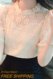 Gwmlk Blouse Women Sweet Stand Collar Elegant Korean Shirt Summer Puff Short Sleeve Tops Flower Crochet Ladies Blusas Mujer 27168