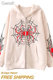 Gwmlk Women's Halloween Casual Hooded Coat Long Sleeve Spider Web Print Zip Up Hoodie with Pockets