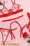 Gwmlk Neon Sensual Sexy Female Lingerie Transparent Bra Panty Set 4-Pieces See Through Seamless Exotic Sets Fancy Underwear