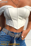 gwmlk PU leather Sexy Bustier Corset Top Off Shoulder Chiffon White Strapless Female Top Cropped Tops Women Clothes