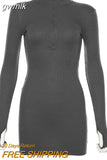 gwmlk winter stretch Slim Soft Ribbed Knitted turtleneck dress woman 2023 fashion solid black casual bodycon Zip dress