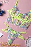 Gwmlk Luxury Lingerie Sexy Floral Embroidery Set Woman 2 Pieces Underwire Bra Thongs Exotic Intimate Neon Green Underwear