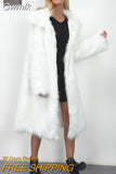 Gwmlk Women Faux Fox Fur Long Coat Thick Full Sleeve Fluffy Luxury Fur Jacket 2023 Mujer Bontjas Warm Furry Shaggy Outerwear