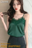 Gwmlk Summer Satin Crop Top Women Camis Roupas Silk Off White Lace Tops Female Camisole Black Halter T-shirts Basic Woman Clothes