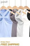 gwmlk New Asymmetrical Hollow Solid Color Knitted Round Neck Short-sleeved Summer Sexy Vest on The Chest