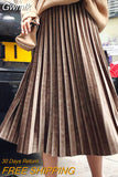 Gwmlk Vintage Velvet Pleated Skirt for Women 2023 Spring New Long High Waist Skirts Korean Fashion A-line Midi Skirt Female