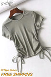 gwmlk Side Drawstring Tie Up Ruched Tank Tops Women Solid Color Slim Crop Top Ladies Streetwear Ribbed Knitted Tees