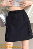 Gwmlk Cargo Skirts for Women 2023 Spring Summer Drawstring Elastic Waist Y2K Skirts Girls Harajuku Casual Pocket Mini Skirt