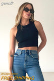 gwmlk Summer Solid Color Sleeveless T Shirt Women's Side Hole Knitted Tops Knitted Tops Basic Wear Streetwear