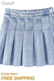 Gwmlk TRAF Pleated Denim Mini Skirt Woman Solid Blue Jeans Summer Skirt For Women High Waist Sexy Short Skirts Y2k Streetwear