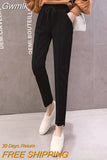 Gwmlk Fleece Warm Winter Pants for Women Korean Elastic Waist Office Pencil Pants Ladies Plus Velvet Thicken Harem Trousers