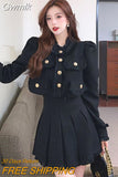 Gwmlk Fall Small Fragrance Vintage Two Piece Set Women Top Short Jacket Coat + Mini Skirts Sets Sweet 2 Piece Suits