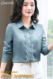 Gwmlk Silk Shirts Women Embroidery Lace Shirt Woman Long Sleeves Blouses Women Satin Silk Shirts Womens Tops White Shirts Tops