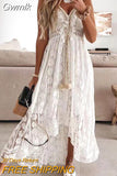 Gwmlk Lady Summer Lace Dress Holiday V Neck Spaghetti Strap Sundress Boho White Maxi Dress for Women Vestidos De Mujer 22194