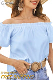 Gwmlk Off Shoulder Women Blouse Short Sleeve 2023 New Ruffled Shirt Casual Loose Sweet Tops Solid Color Clothes Blusas 25274