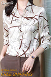 Gwmlk New Spring Women Silk Shirt Fashion Satin Long Sleeve Blouse Vintage Women's Elegant Blouses OL Womens Tops Female Clothing