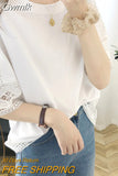 Gwmlk Half Sleeve Tshirt Women Summer Cotton Blouse Hollow Out Fashion Woman Tops White T-shirt O-Neck Loose Clothes Blusas 24813