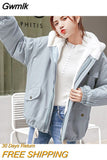 Gwmlk Hooded Fleece Winter Jacket Women Casual Loose Zipper Plus Velvet Warm Parka Female Korean Wild Student Plush Outwear