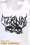 gwmlk Punk Goth Crop Tops Women’s Summer Skull Print Vest Top Black White Fashion Round Neck Sleeveless Slim Tank Top Mujer