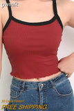 gwmlk Summer New Fashion Contrast Color Tank Top Women Casual Fitness Clothing Off Shoulder Strapless Crop Top Camisole