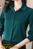 Gwmlk New Shirts for Women Satin Long Sleeve Blouse Office Lady Fashion Shirts Silk Women Shirt OL Elegant Blouses Ladies Tops