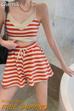 Gwmlk Striped Short Top Set Women Tracksuit CamisoleTwo-Piece Clothing Casual Sports Summer Suit 2023