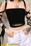 gwmlk Mesh Lace Up Bandage Crop Top Fairy Grunge Aesthetic Clothes Cyber Y2k Mall Goth Tanks Sexy Clothing